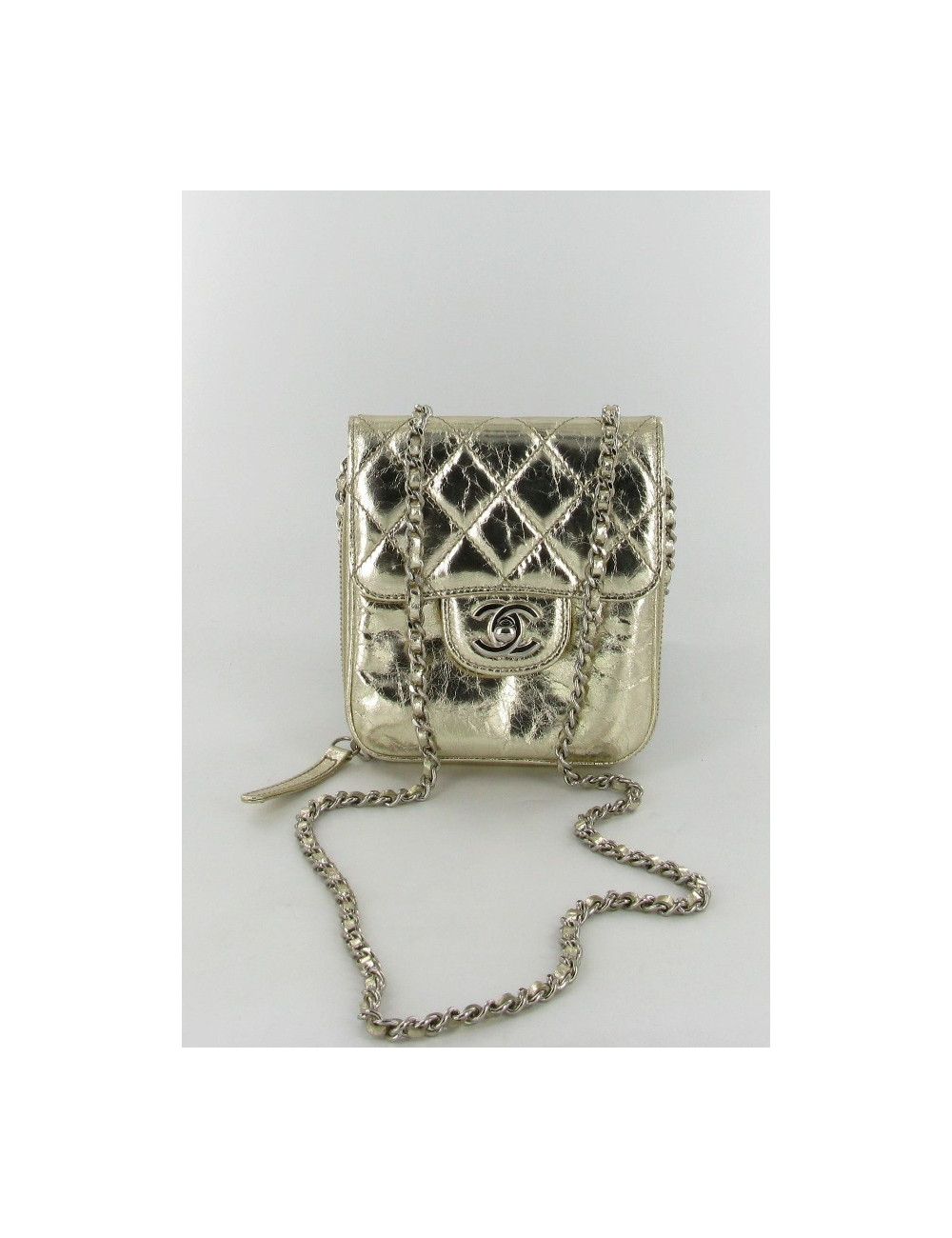 Small gold quilted leather CHANEL bag