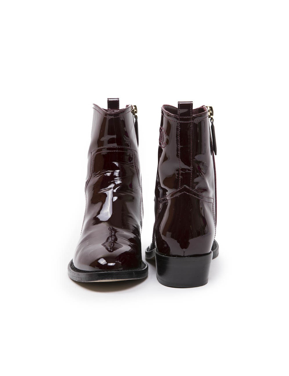 Boots T 37 CHANEL cuir verni bordeaux