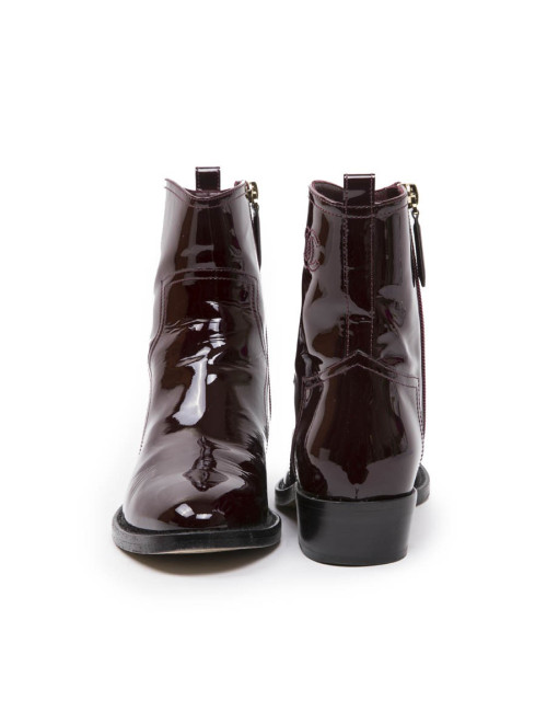 Boots T 37 CHANEL cuir verni bordeaux