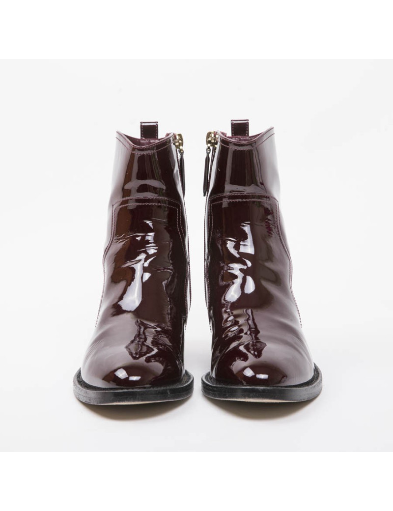 Boots T 37 CHANEL cuir verni lie de vin