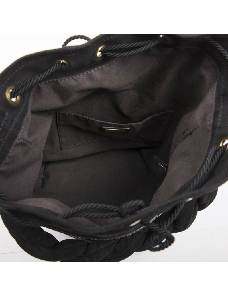 FENDI bucket bag in black leather gold embossed