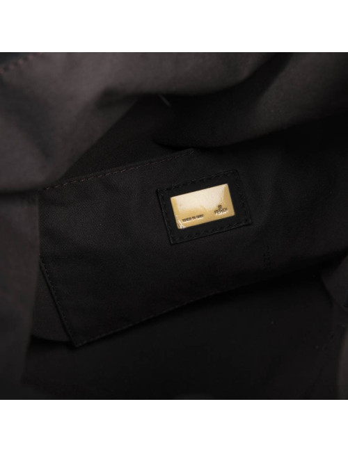 Sac seau FENDI cuir noir embossé or