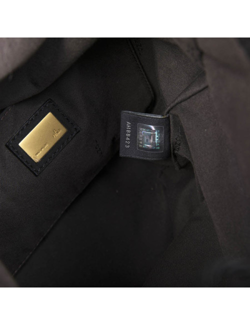 Sac seau FENDI cuir noir embossé or