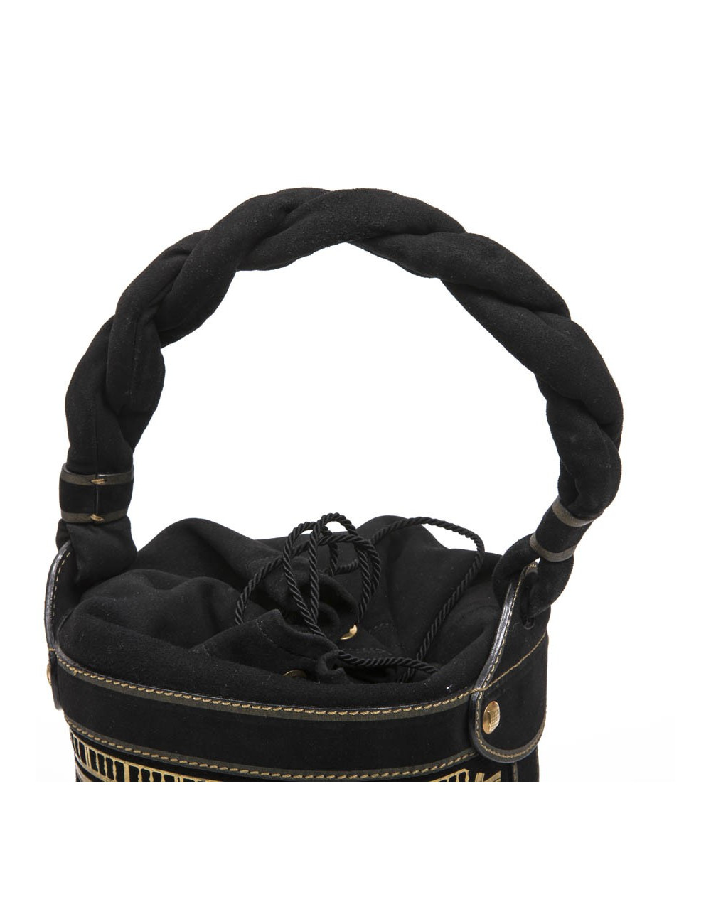 FENDI bucket bag in black leather gold embossed