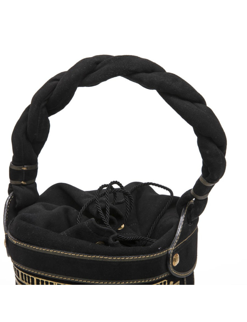 FENDI bucket bag in black leather gold embossed