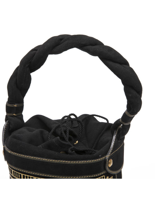 Sac seau FENDI cuir noir embossé or