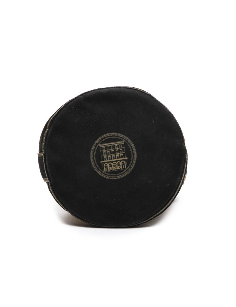 Sac seau FENDI cuir noir embossé or