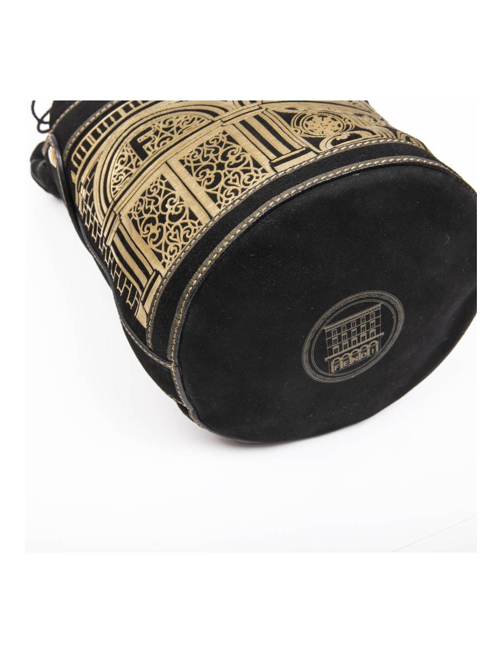 FENDI bucket bag in black leather gold embossed