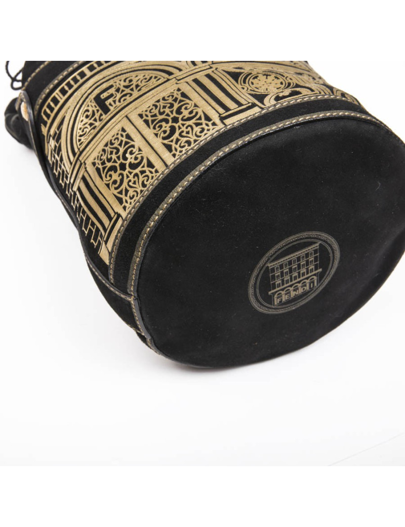 FENDI bucket bag in black leather gold embossed