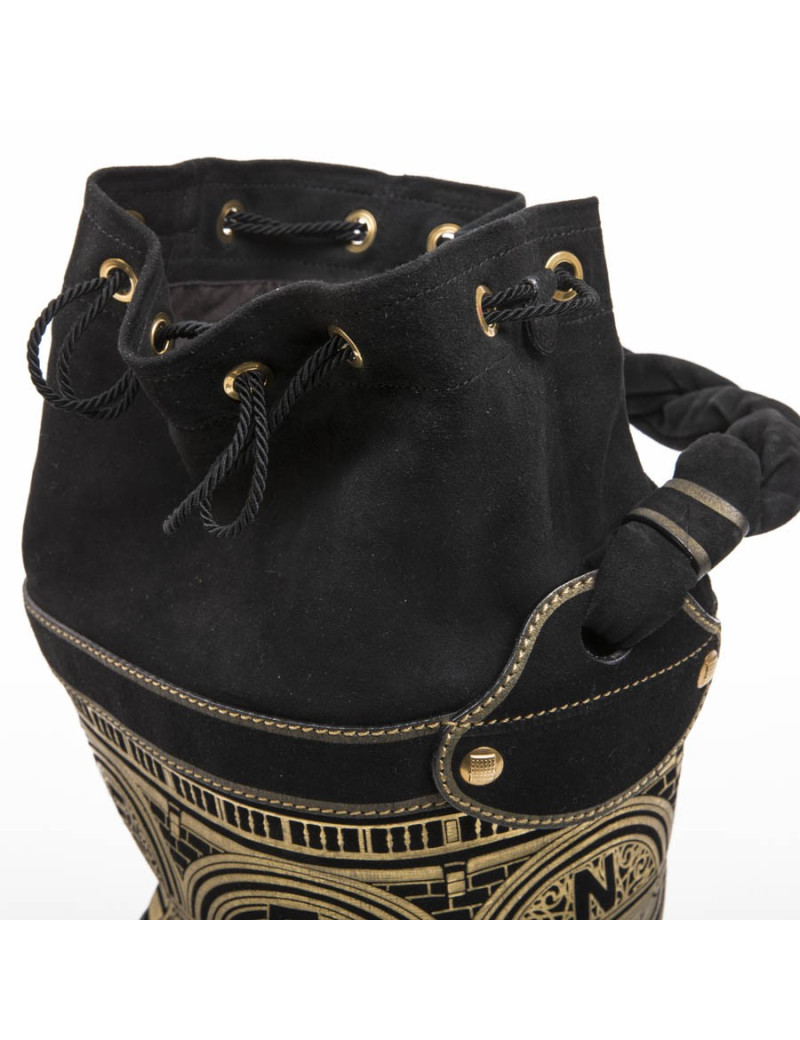 FENDI bucket bag in black leather gold embossed