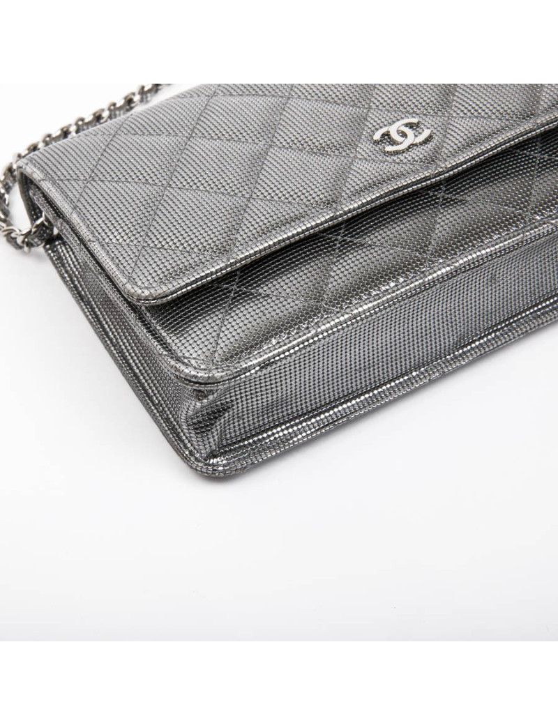Sac Wallet CHANEL en cuir argent