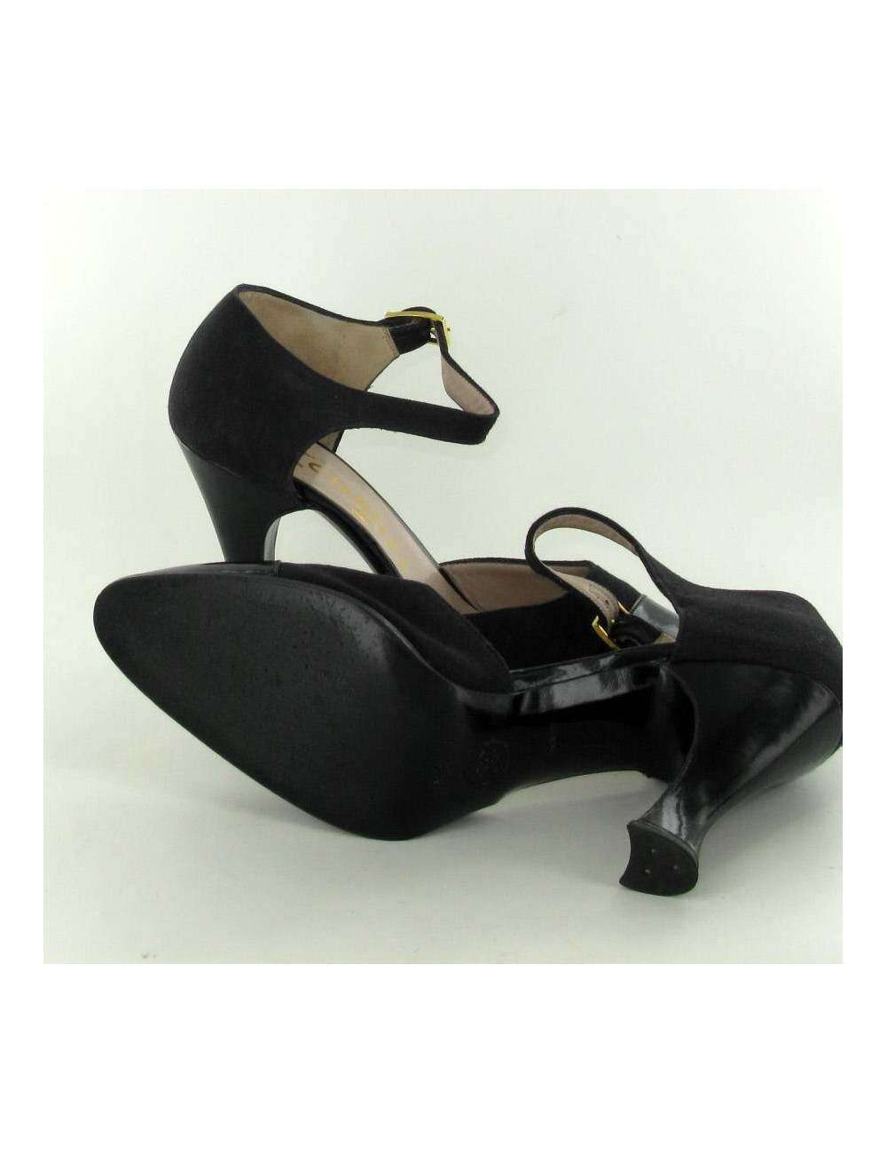 Escarpins T36 CHANEL en toile et vernis noir