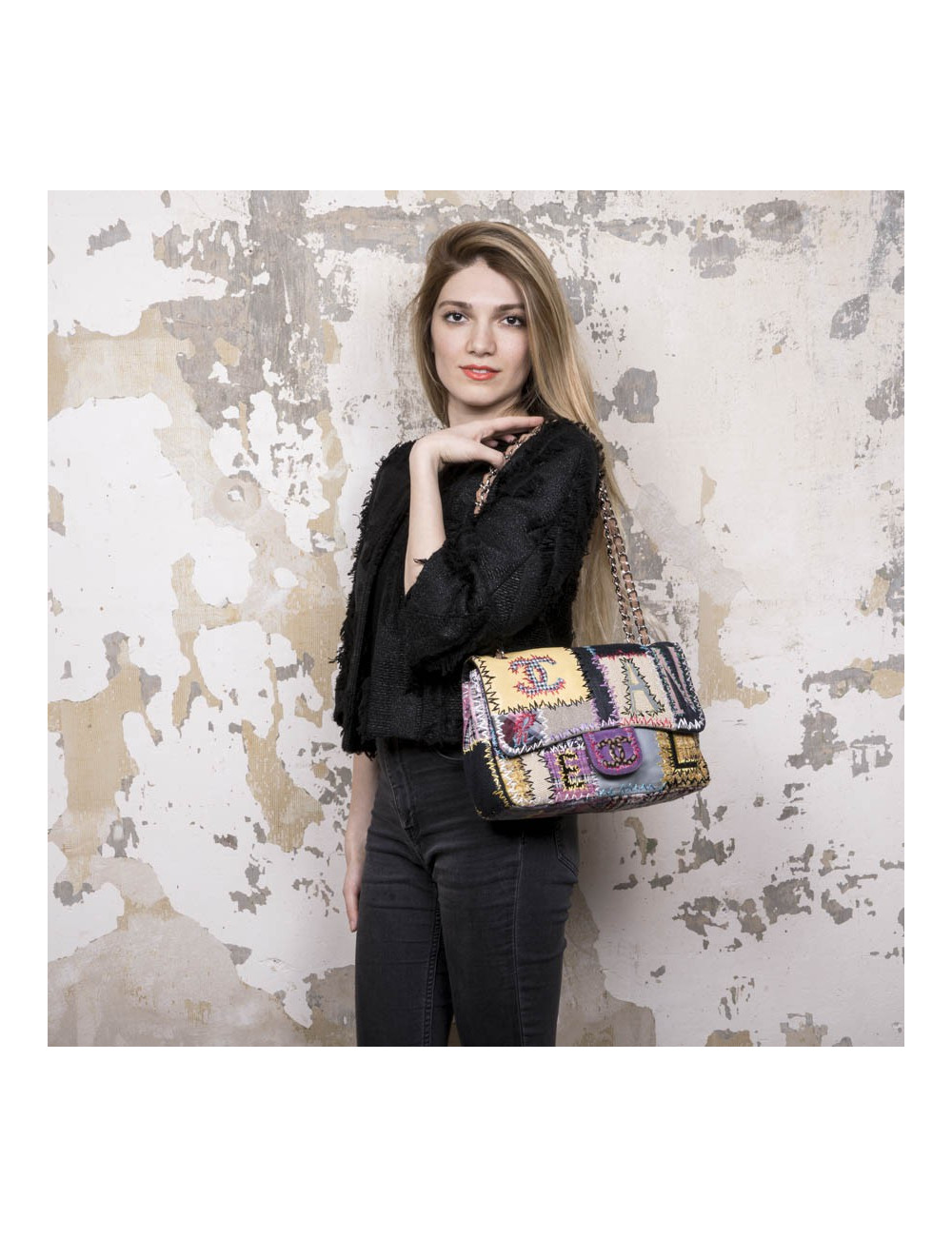 CHANEL Jumbo flap bag in patchwork fabric