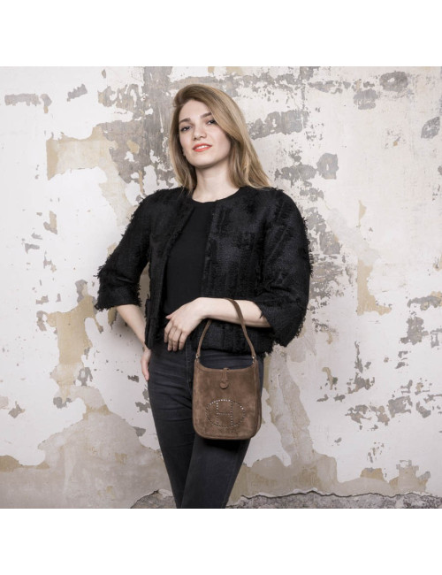 HERMES 'Evelyne' mini bag in brown suede 