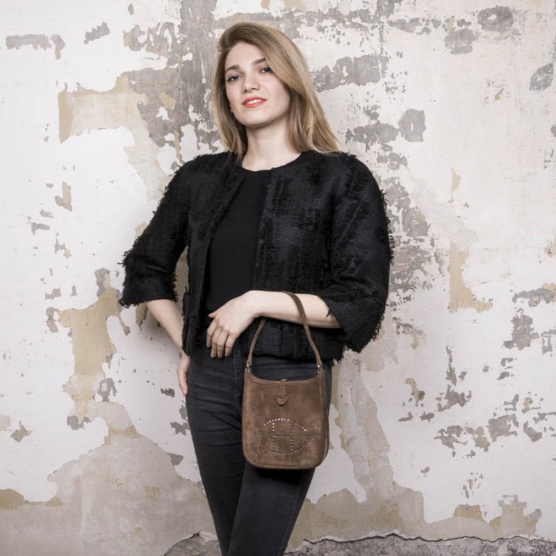 HERMES 'Evelyne' mini bag in brown suede - VALOIS VINTAGE PARIS