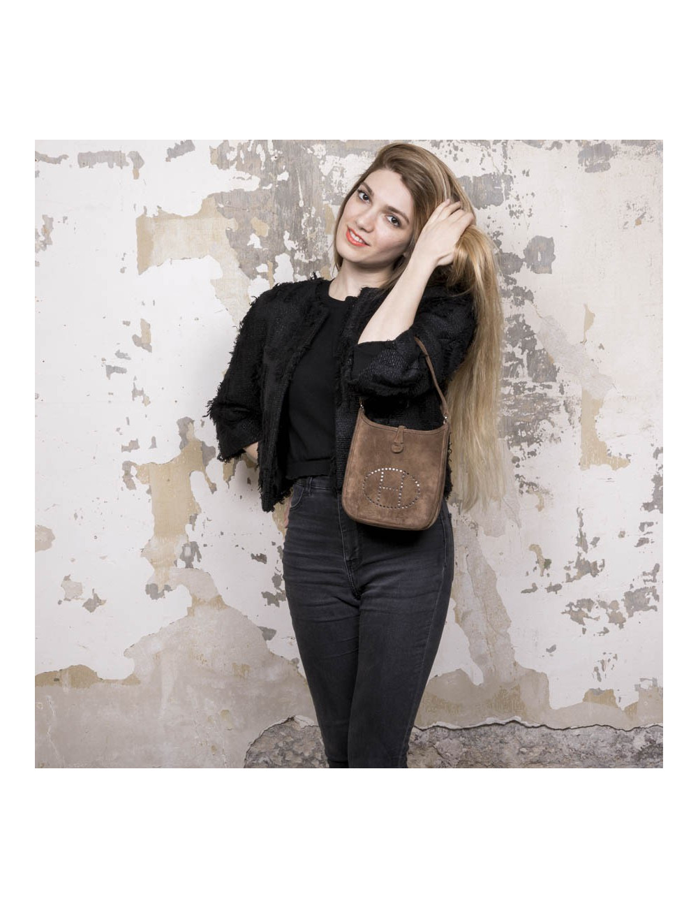 HERMES 'Evelyne' mini bag in brown suede 