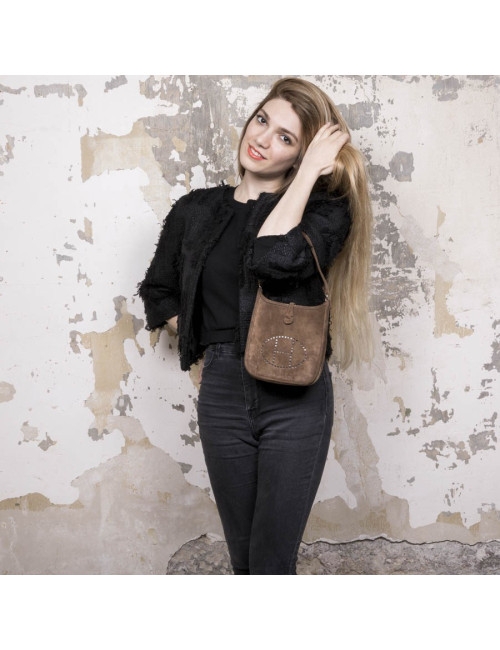 HERMES 'Evelyne' mini bag in brown suede 