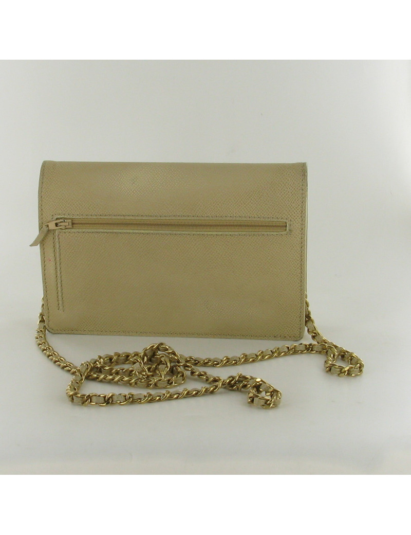 Petit sac -portefeuille CHANEL en cuir beige