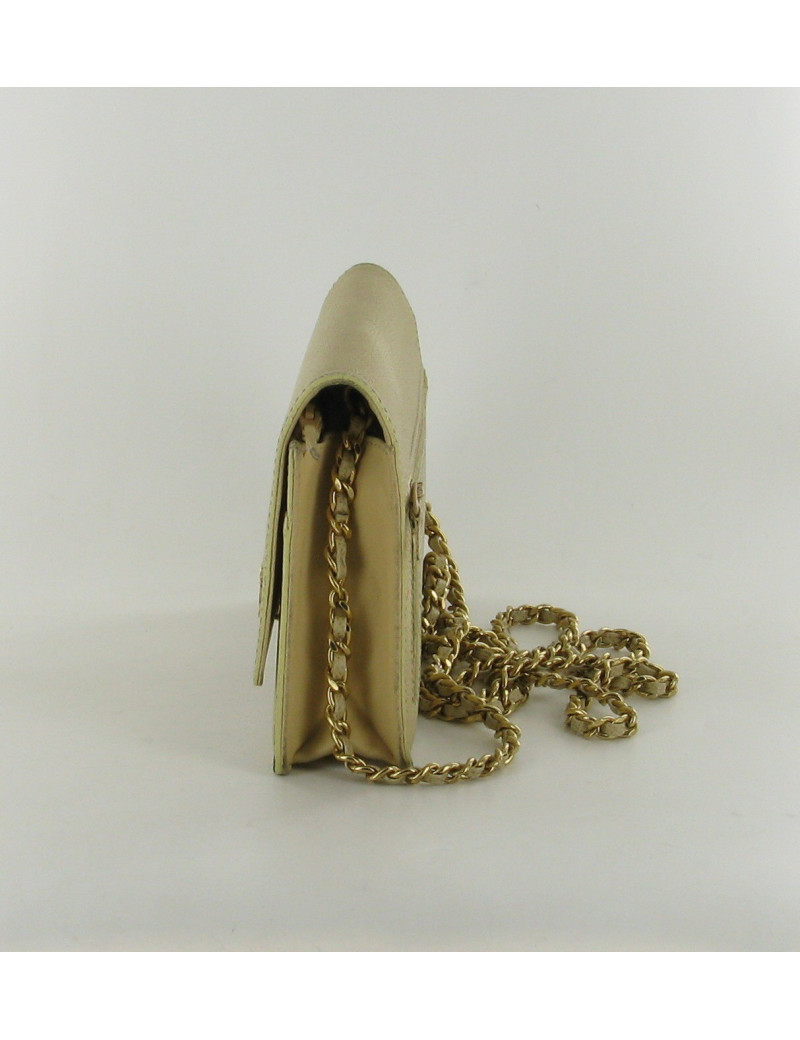 Petit sac -portefeuille CHANEL en cuir beige