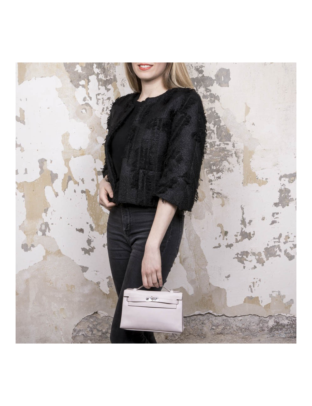 HERMES Kelly Clutch in pink swilt calf leather