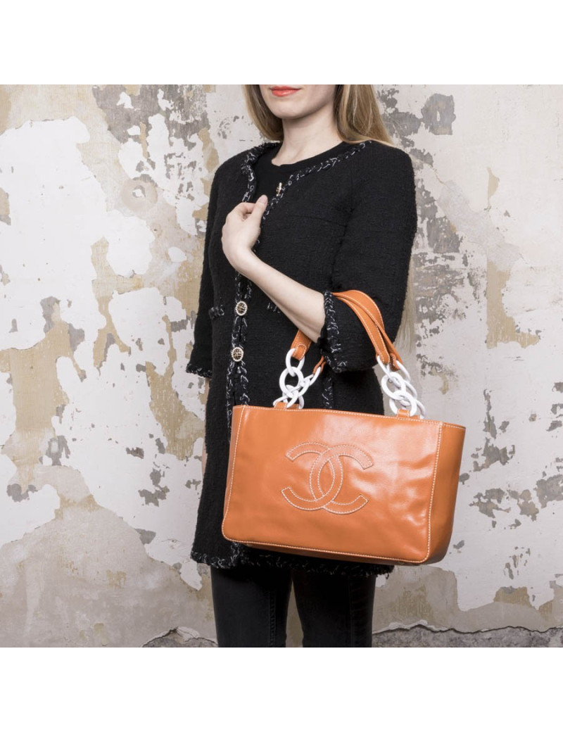 Sac cabas CHANEL cuir orange