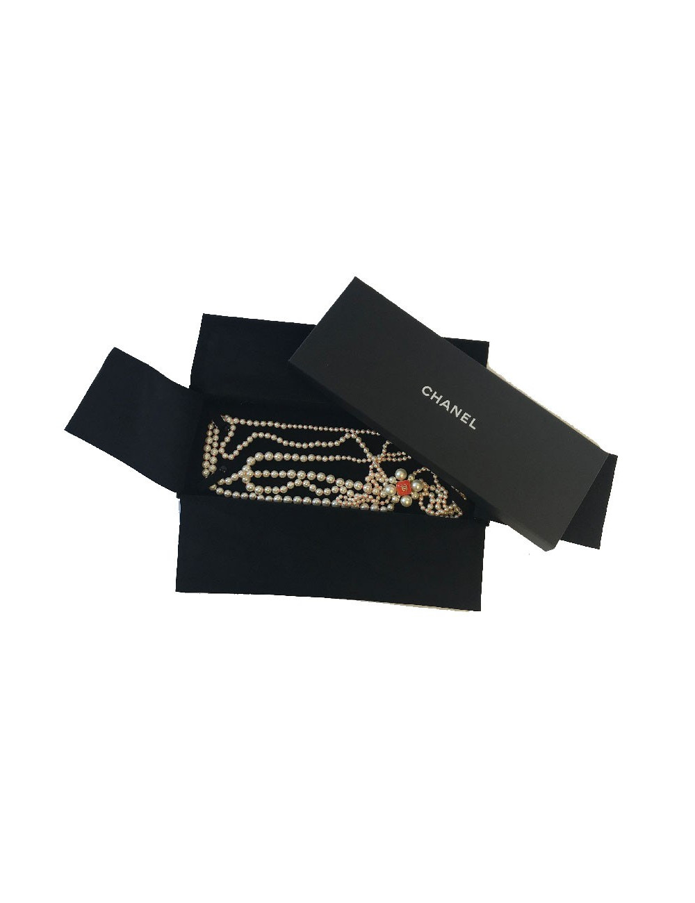 Sautoir CHANEL 4 rangs perles nacrées et orange