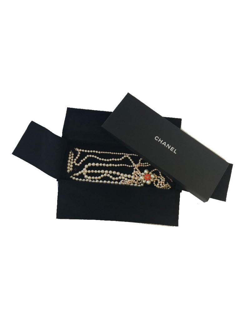 Sautoir CHANEL 4 rangs perles nacrées et orange