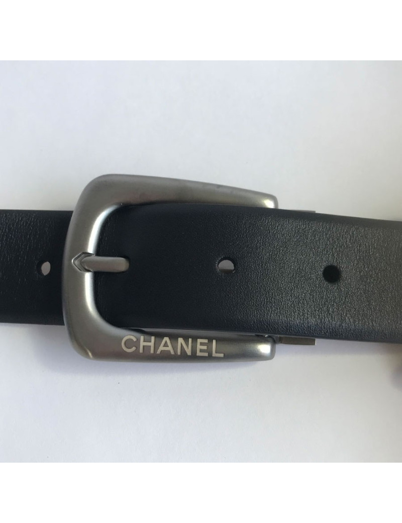 Ceinture CHANEL T 95  en cuir lisse noir
