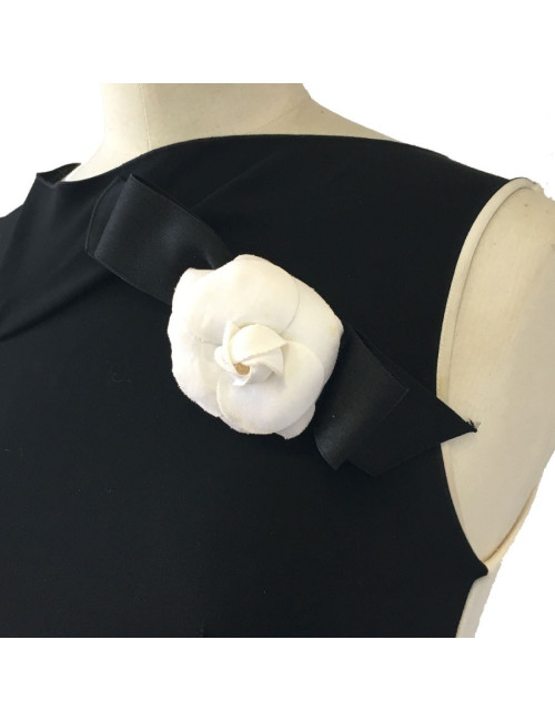 CHANEL camellia knot brooch in black and white fabric
