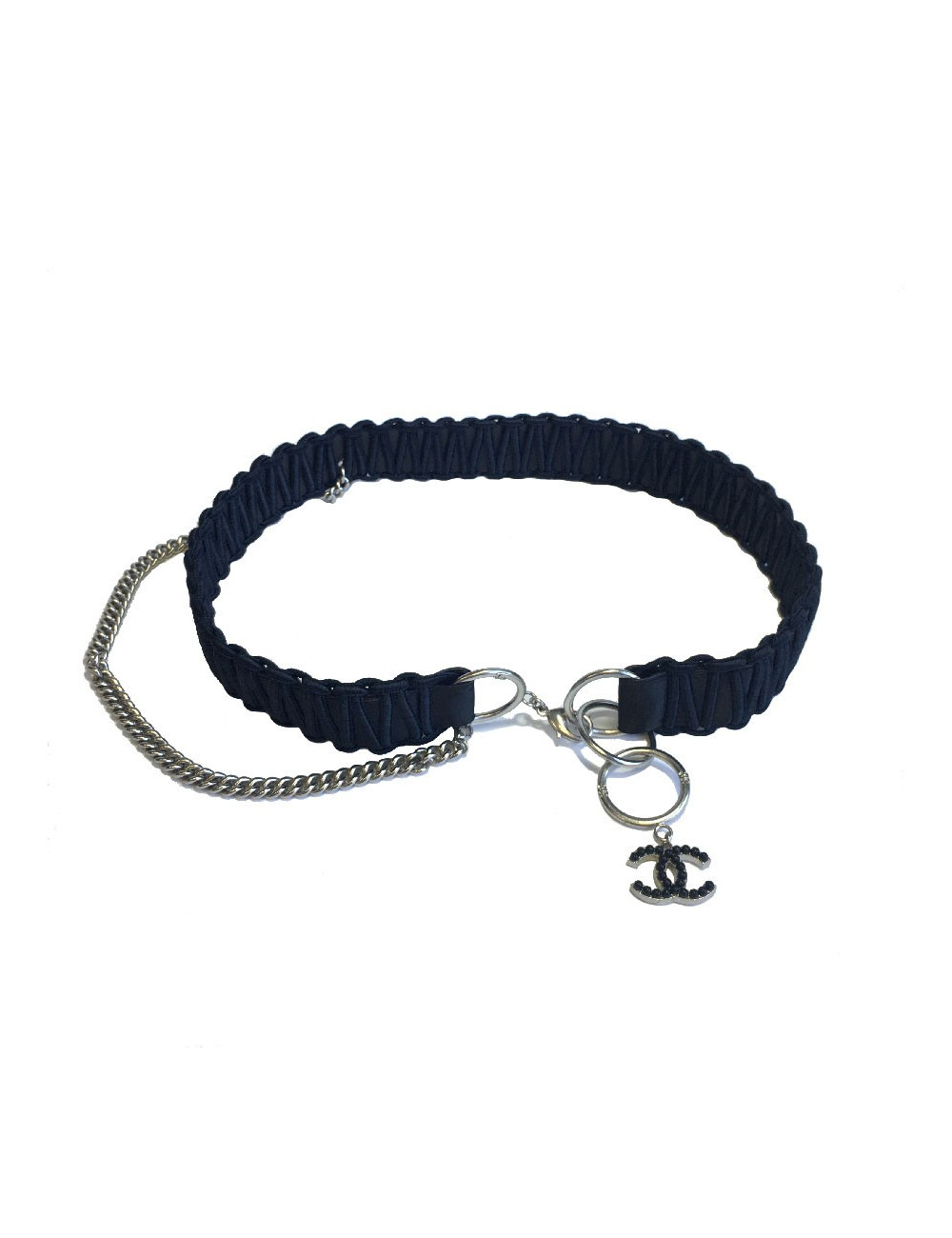 E.S Ceinture CHANEL en cuir noir et satin 