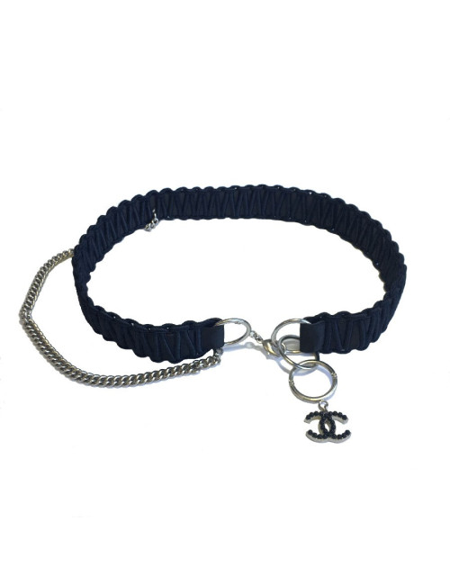 E.S Ceinture CHANEL en cuir noir et satin 