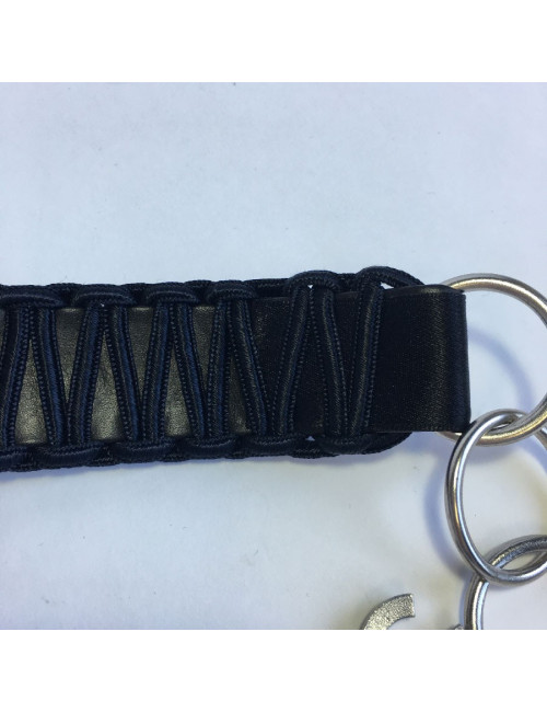 E.S Ceinture CHANEL en cuir noir et satin 