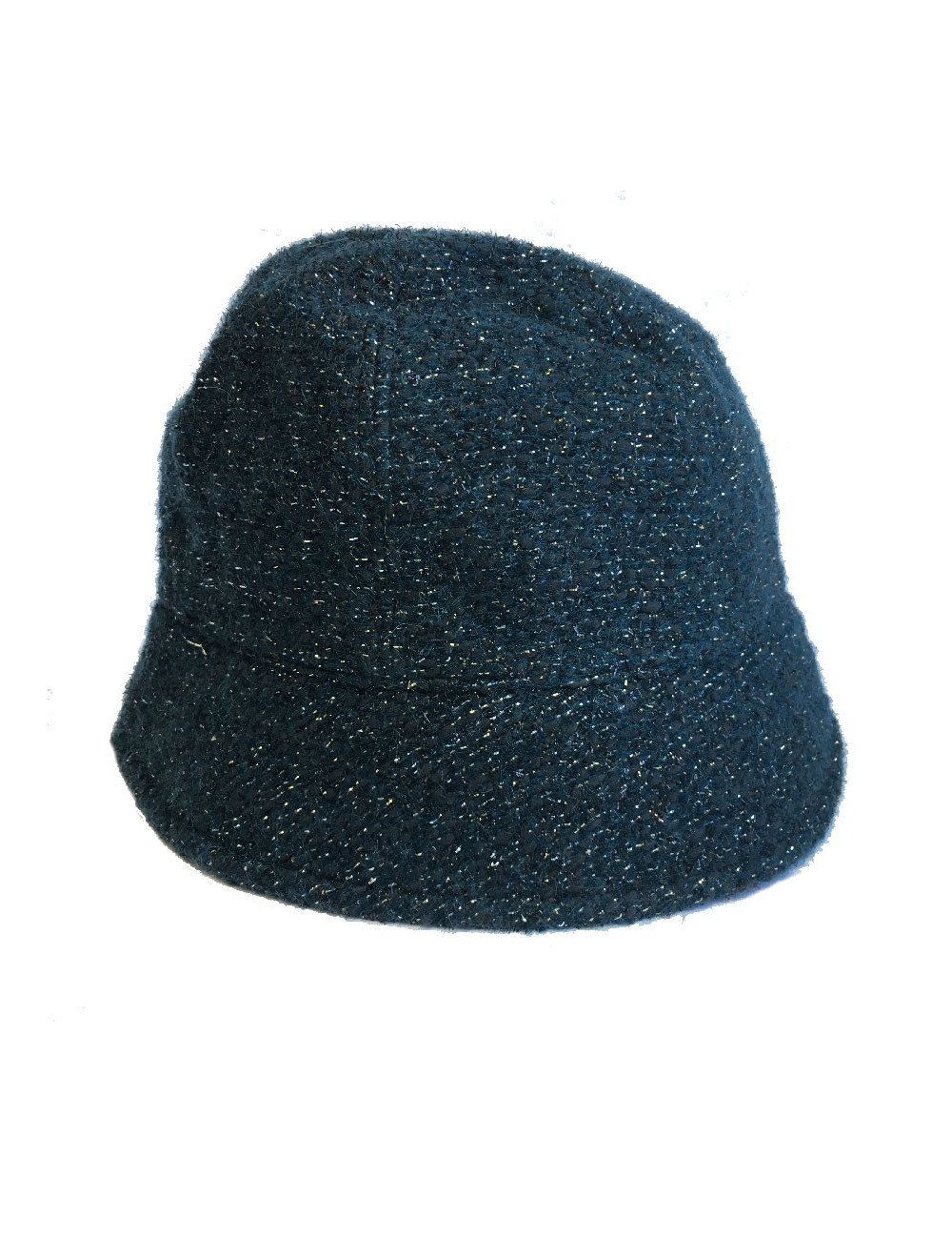 CHANEL hat in green tweed, gold thread and molten glass jewel