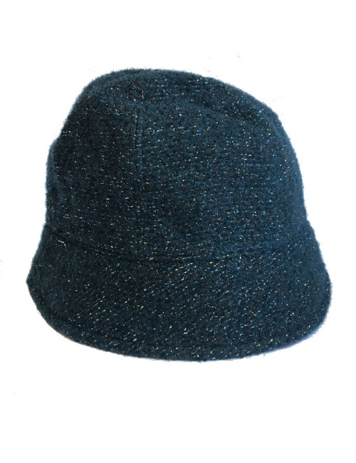 CHANEL hat in green tweed, gold thread and molten glass jewel