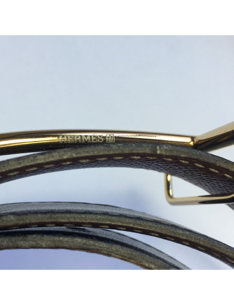 Ceinture HERMES T78 réversible cuir box noir et cuir epsom gold
