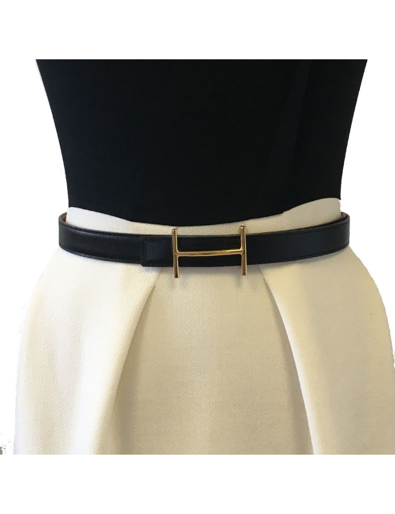 Ceinture HERMES T78 réversible cuir box noir et cuir epsom gold