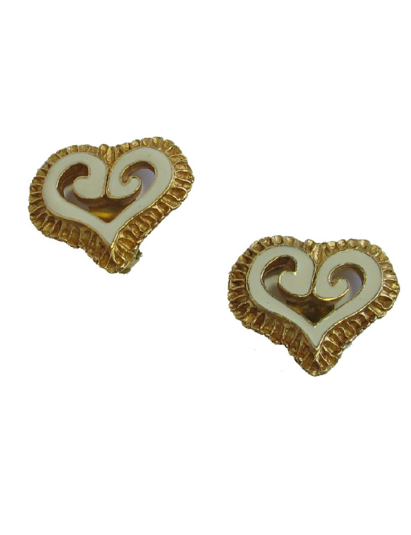 Boucles d'oreille clips CHRISTIAN LACROIX coeur vintage en métal doré