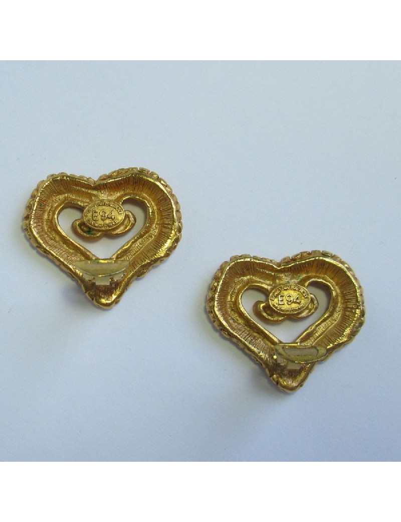 Boucles d'oreille clips CHRISTIAN LACROIX coeur vintage en métal doré