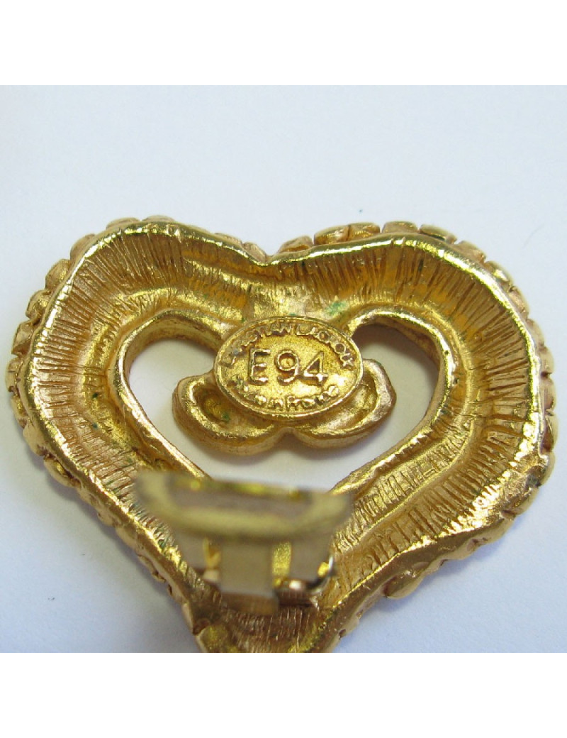 Boucles d'oreille clips CHRISTIAN LACROIX coeur vintage en métal doré