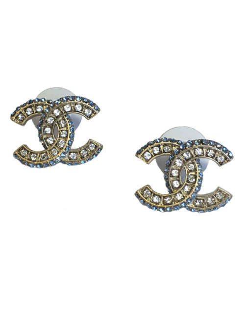 CHANEL CC stud earrings in matte pale gold metal and Rhinestones