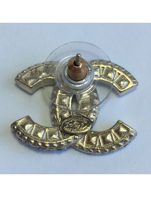 Boucles d'oreille clous CHANEL double C strass