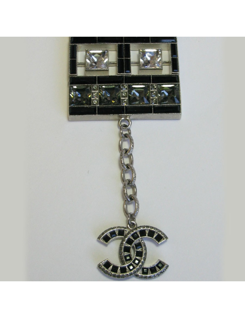 CHANEL Couture articulated cuff bracelet in matte silver metal set with Swarovski rhinestones