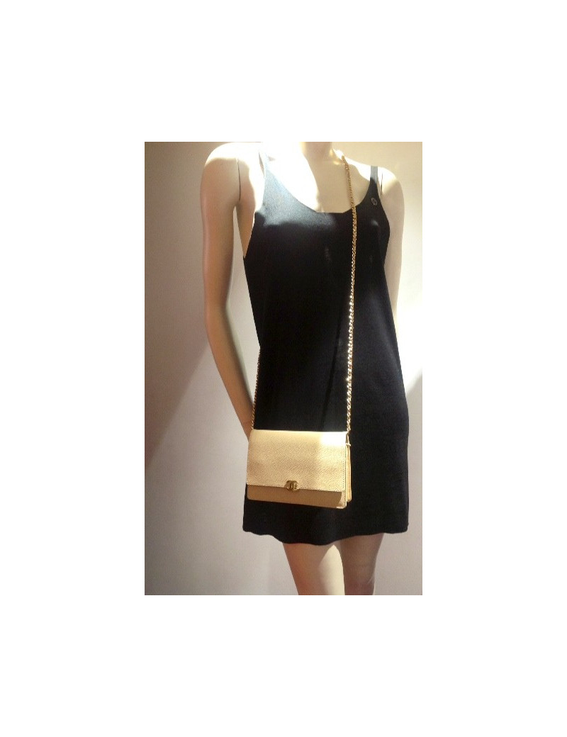 Petit sac -portefeuille CHANEL en cuir beige