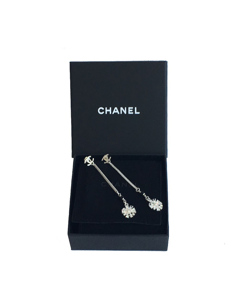 Boucles d'oreille clous CHANEL pendantes en métal argenté