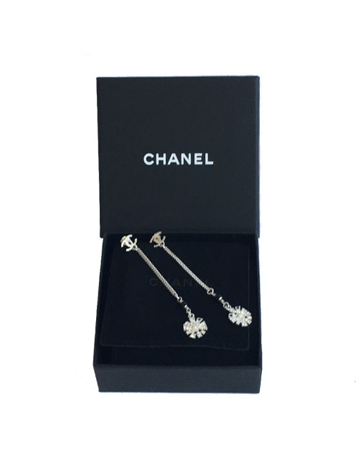 CHANEL dangle stud earrings in silver metal and brilliants