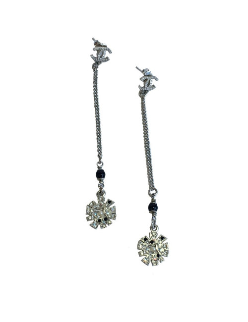 CHANEL dangle stud earrings in silver metal and brilliants