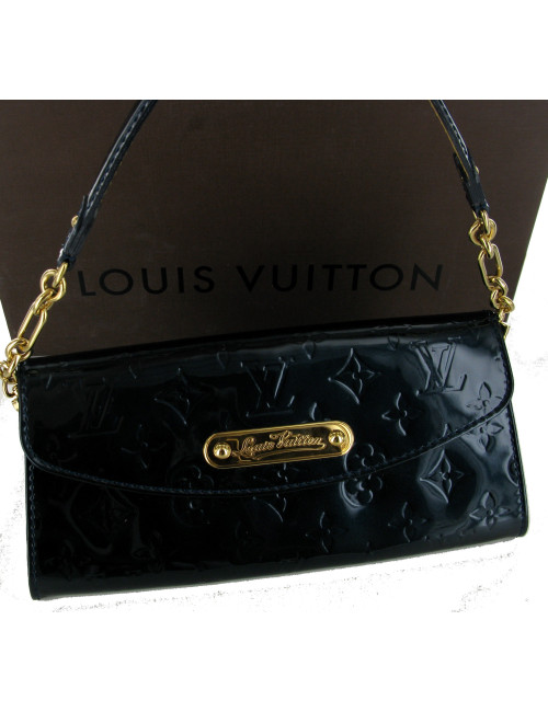 Pochette LOUIS VUITTON cuir vernis bleu monogramme "LV"