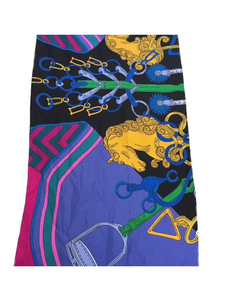 Maxi twilly HERMES 'Bouquets Selliers' en soie mauve