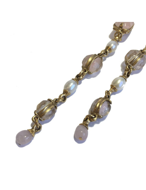 Boucles d'oreille GOOSSENS pendantes en pâte de verre blanche et rose pâle