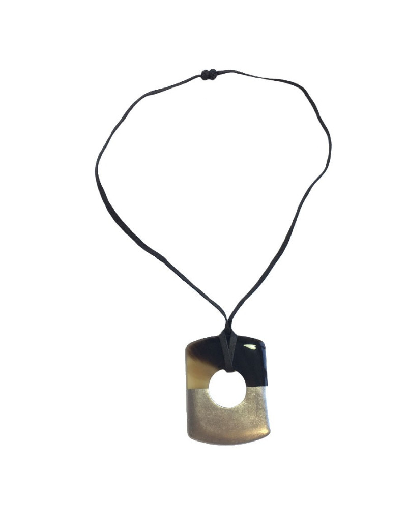 E.S Pendentif Isthme HERMES en corne et feuille d'or bronze doré